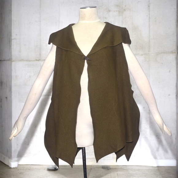 Moyuru Brown Tone Wool Vest with Collar Lagenlook Artsy One Size XL - Picture 9 of 9